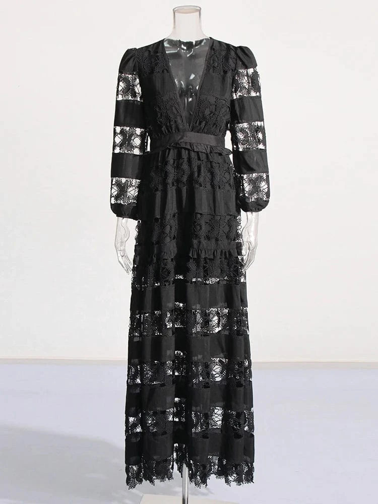 XL / Black CHICEVER Fashionable V Neck Slim High Waist Long Sleeve Dresses Long Dress For Women