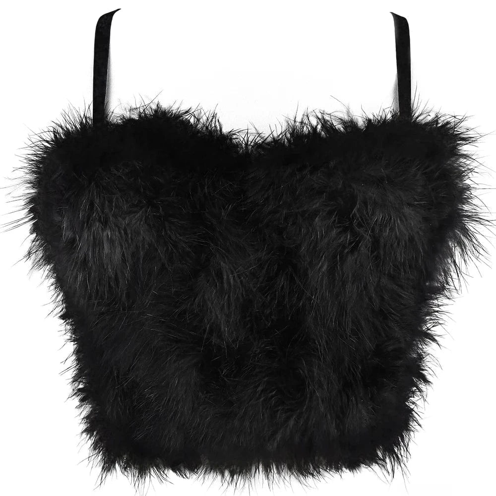 XL / Black Customized Wholesale hot sale cute feather underwear white black pink fluff women's bra