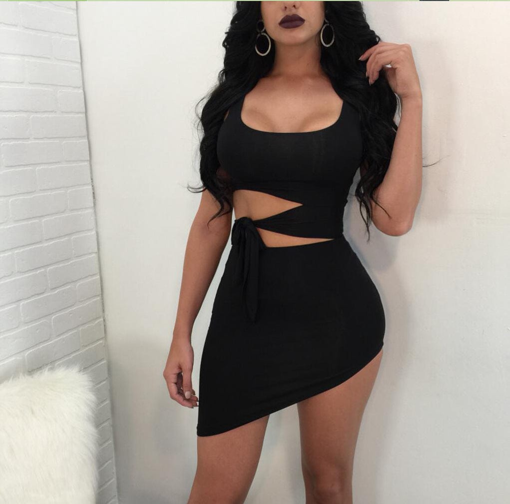 XL / black hot sale in the world women bandage dress irregular cutting tight dresses