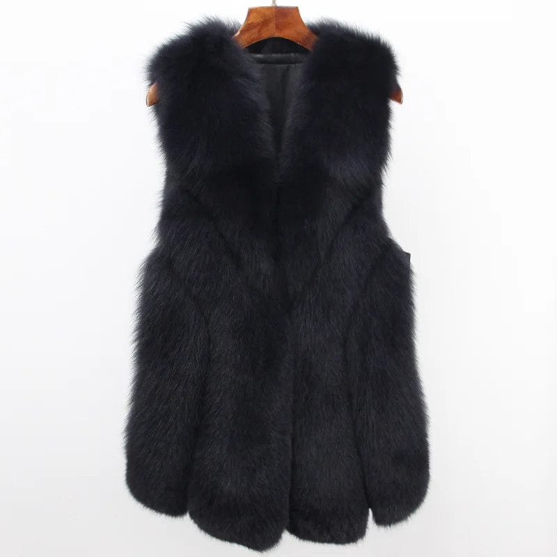 XL / Black (long) New Real Fox Fur Vest Women's Small Short End Fox Fur Coat Women's Clothing