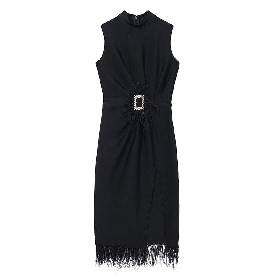 XL / black New Arrival Elegant Long Evening Gown Dress With Feather Black Party Dress