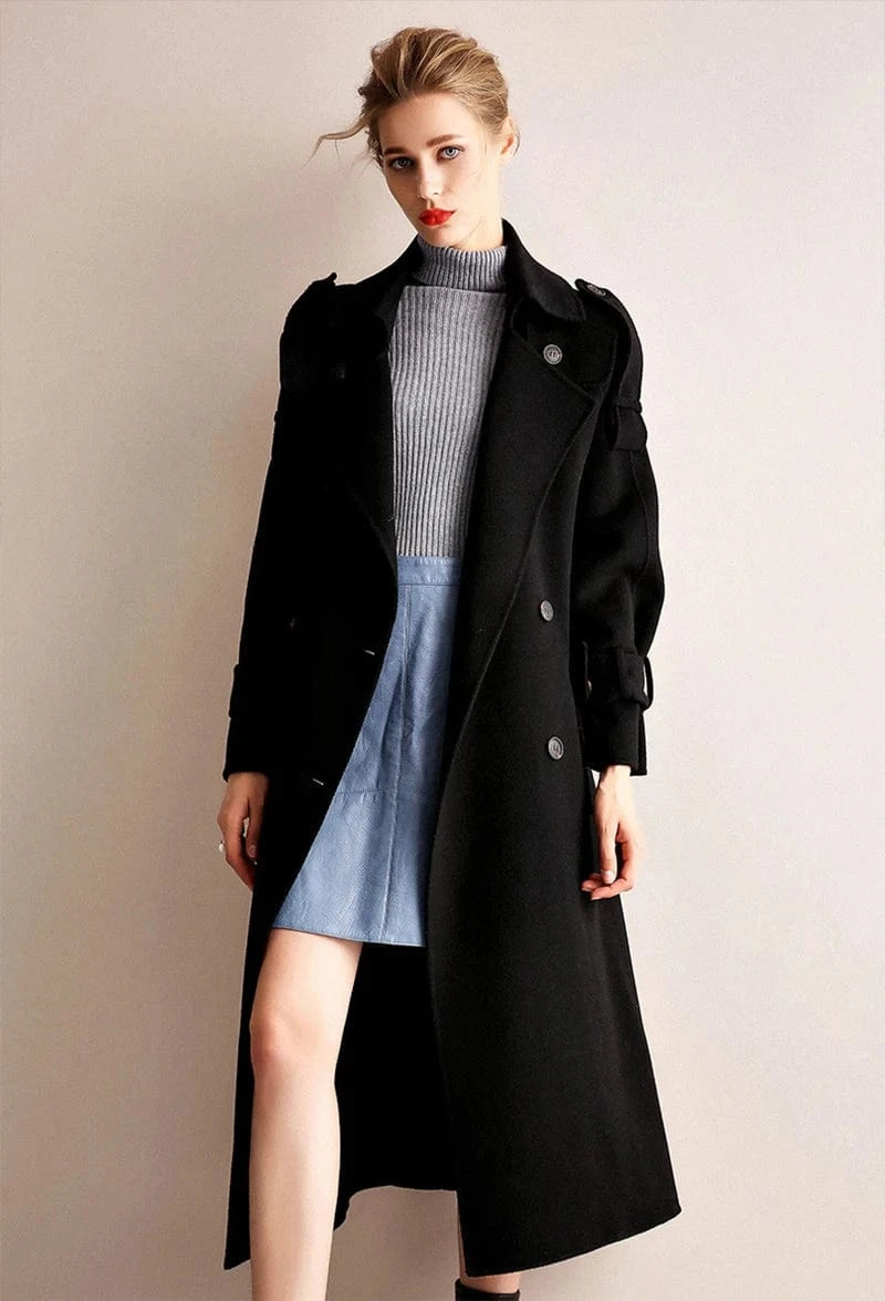 XL / Black New Arrivals Autumn and Winter Long Wool Coat Women Double Sided Wool Trench Coat