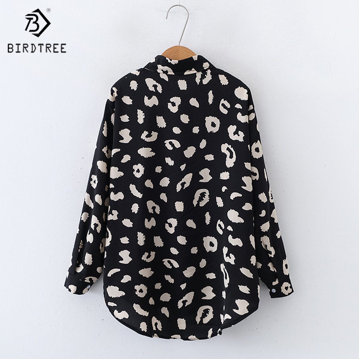 XL / black New Spring Women's Oversize Chiffon Shirts Spring Tropical Printing Tops Workwear Loose Casual Shirt Autumn Wholesale T33412X