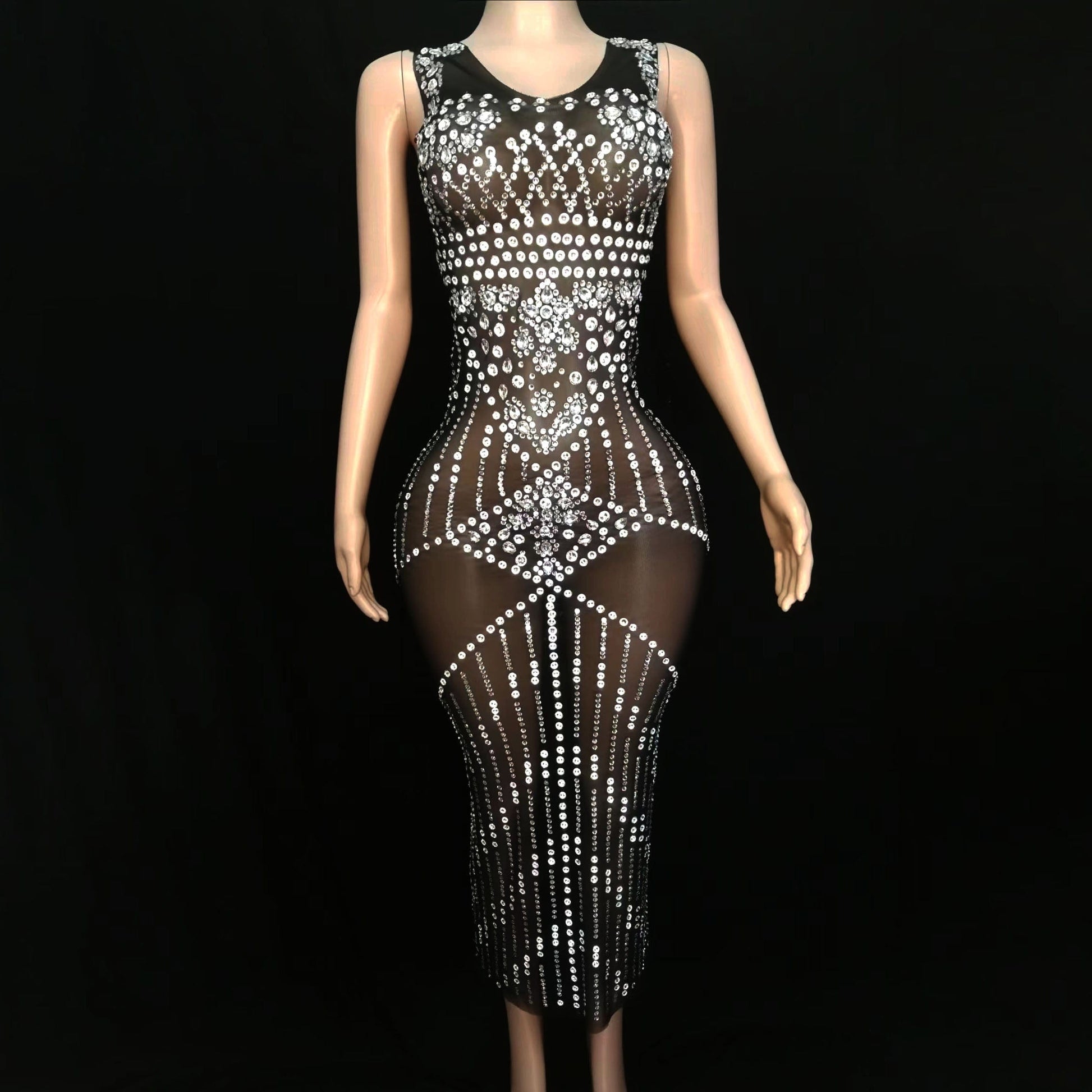 XL / black NOVANCE dresses 2023 long sexy black sheer shiny diamonds party gowns maxi elegant dresses women evening party red carpet