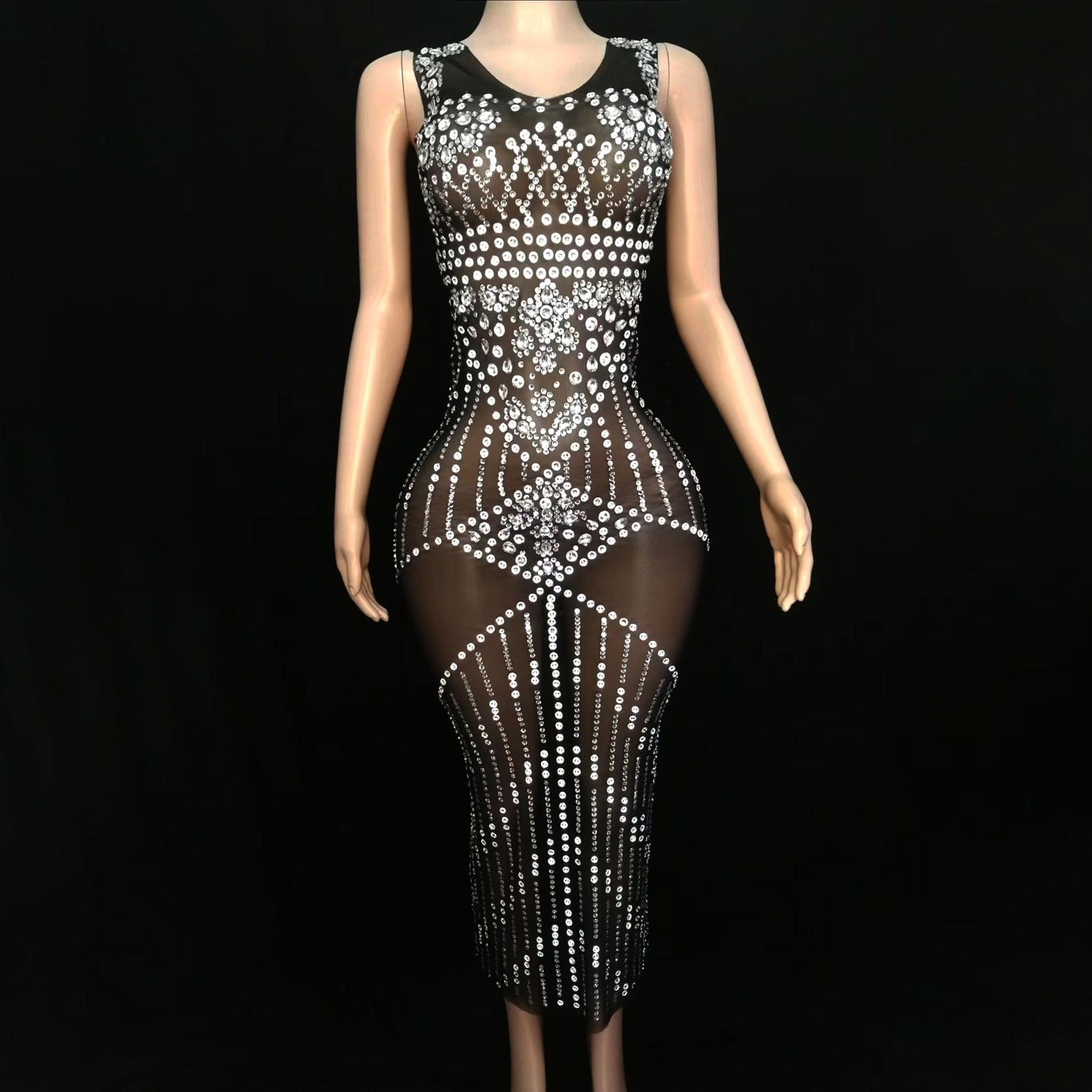 XL / black NOVANCE dresses 2023 long sexy black sheer shiny diamonds party gowns maxi elegant dresses women evening party red carpet