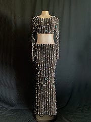 XL / black NOVANCE women maxi dress summer 2023 shiny diamonds sexy women's sets evening dresses long skirt prom red carpet stage party