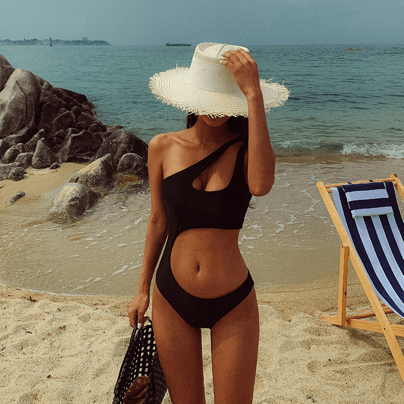 XL / black One piece open sexy girl full swimsuit indian open sex one-shoulder bikini swimwear wholesale