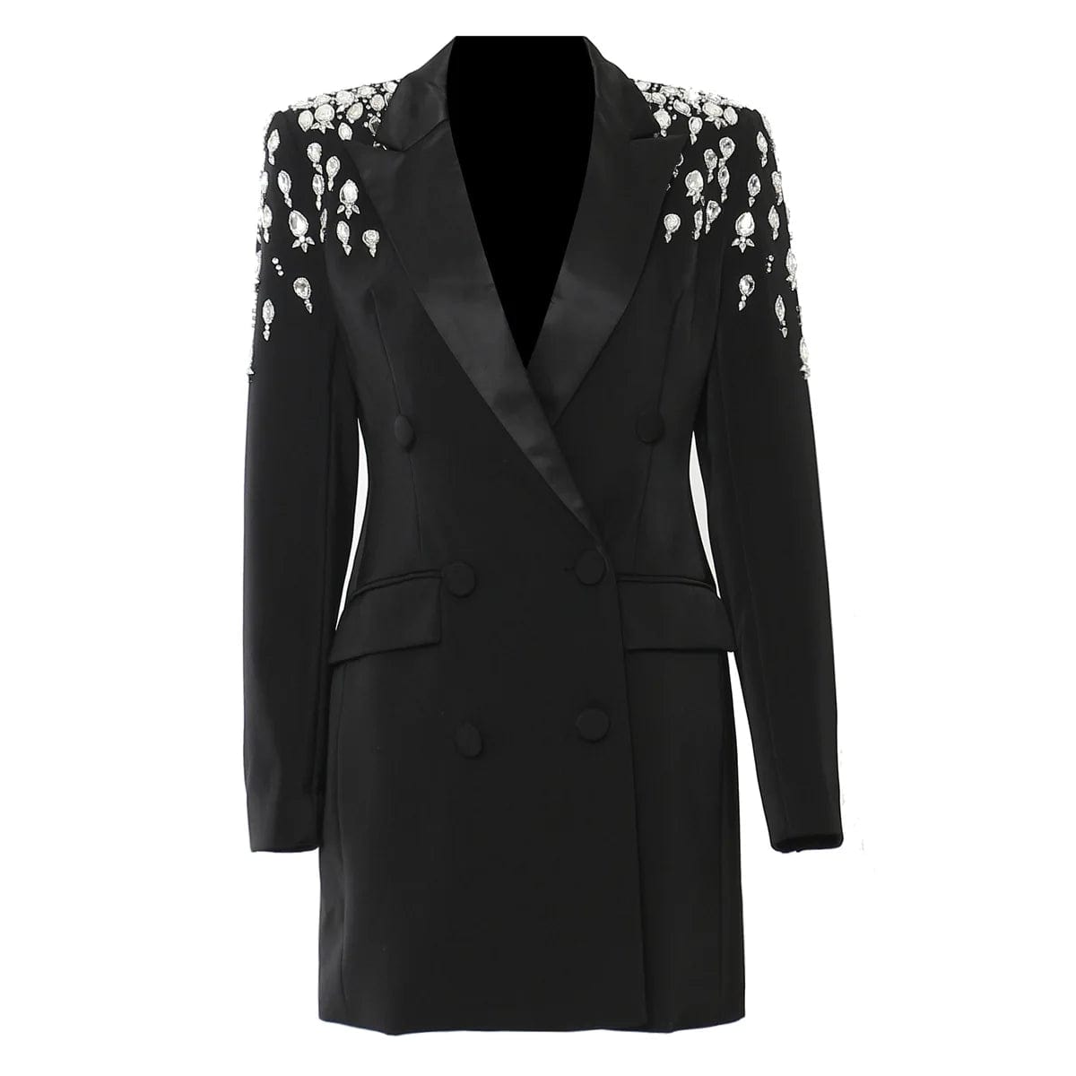XL / Black OUDINA Cusstomize New Heavy Industry Beading Rhinestone Jacket Blazer Dress Ladies Blazers For Women