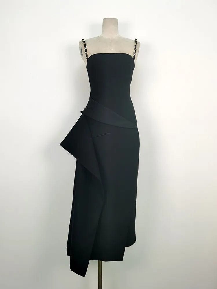 XL / Black OUDINA French Lady Style Black Elegant Diamond Chain Knitted Bodycon Dress Dinner Long Dresses For Women