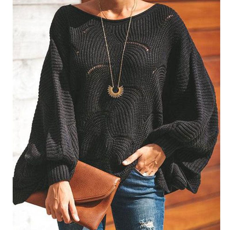 XL / black Thickened Solid Color Sweater Women's Round Neck Top Autumn And Winter New Lazy Wind Knitted Base Shirt Outer Wear