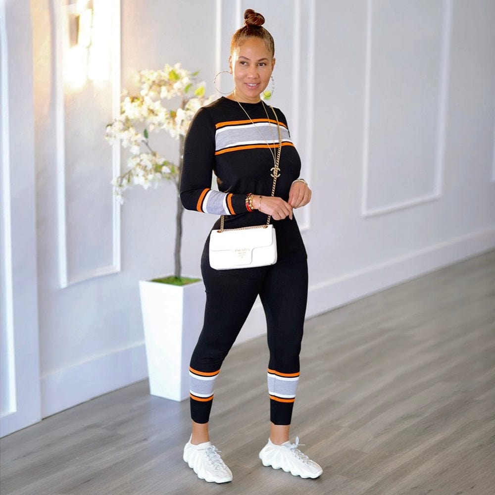 XL / black Trendy Women Clothes Women's Casual Solid Color Sweatsuit Pullover Crewneck Colorblock Jogger Pants Two Piece Outfit Tracksuits