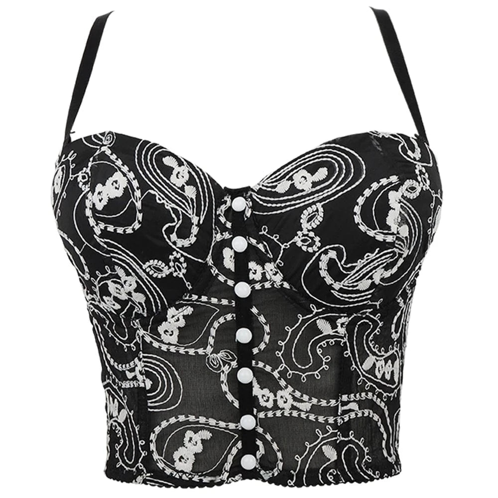 XL / Black White High Quality Ladies Floral embroidered corset tops,Soft and supple a Slim-fit corset for women