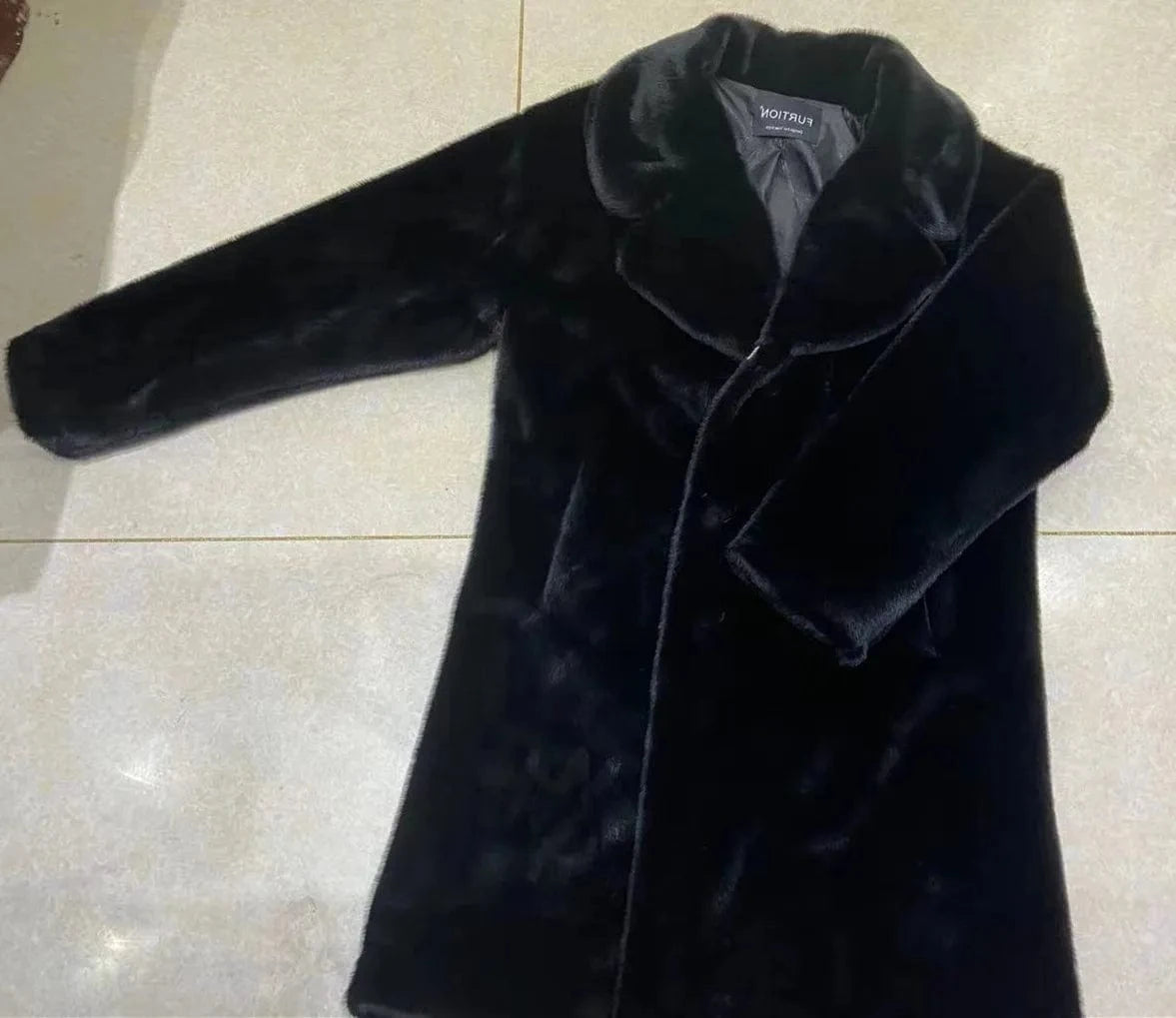 XL / Black Women's Faux Shaggy Coat Fashion Long Sleeve Trench Coat Faux Mink Long Winter Coat