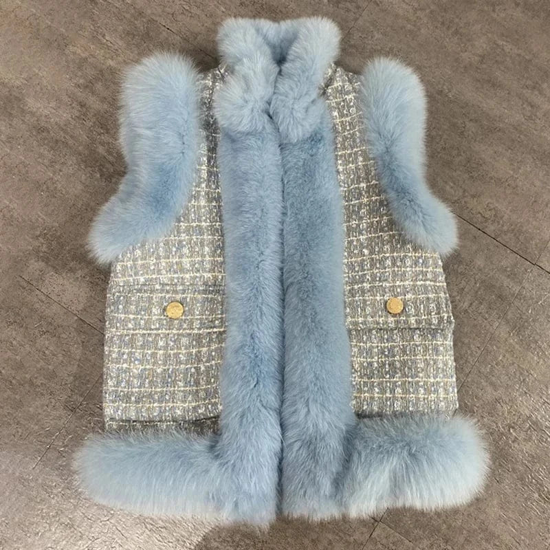 XL / Blue 2023 New Arrival Wool Gilets Coats For Ladies Fashion Vest Cashmere Real Fur Coat