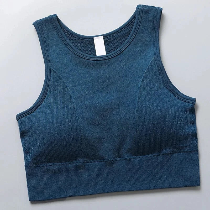 XL / Blue Large Size Wirefree Mesh Hollow Beauty Back Sujetador Deportivo Fitness Gym Yoga Bra High Impact Sports Bra Crop Top For Womens