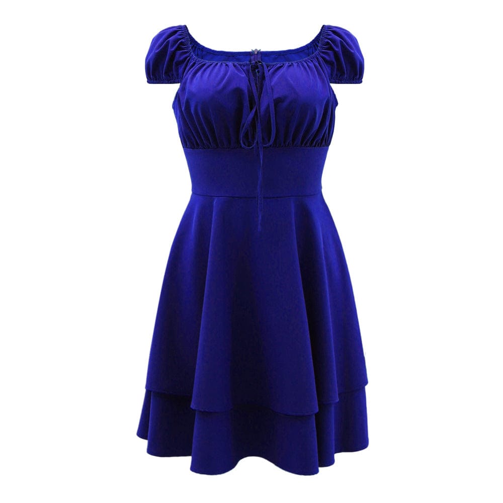 XL / Blue New Style Women Tie Front Square Neck Sexy Waist Ruffles Short Mini Flowy Dress Streetwear Summer Casual Dresses Ladies