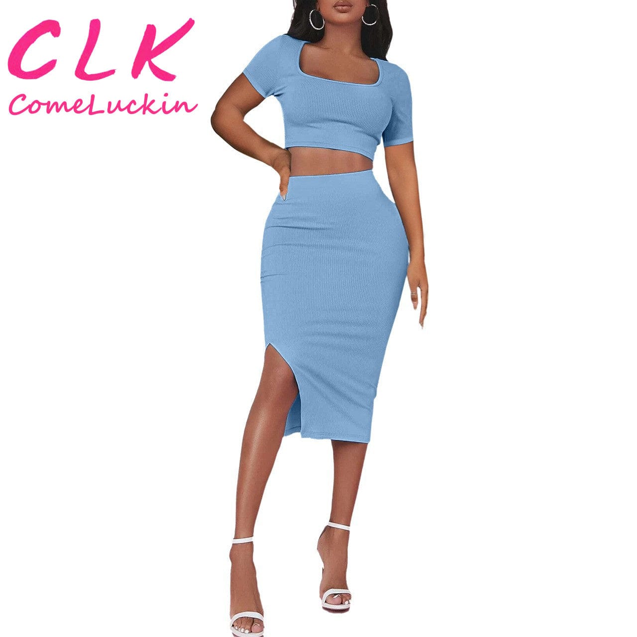XL / Blue OEM clothing bulk clothes casual crop top women's sets, clothing suppliers womens sexy two piece set women clothing