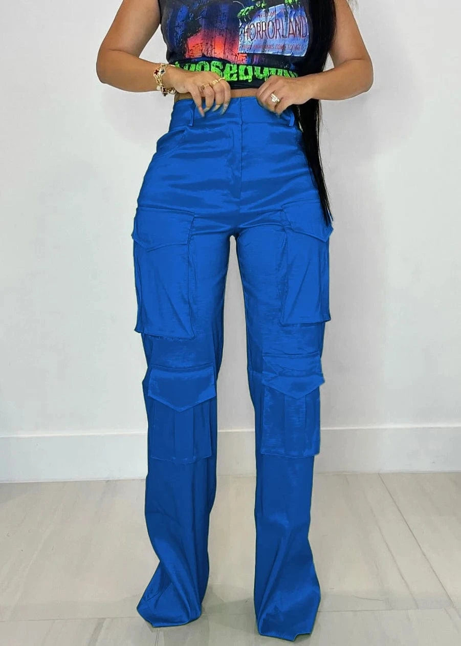 XL / Blue Polyester syed ladies autumn y2k cargo pants multiple pockets trousers