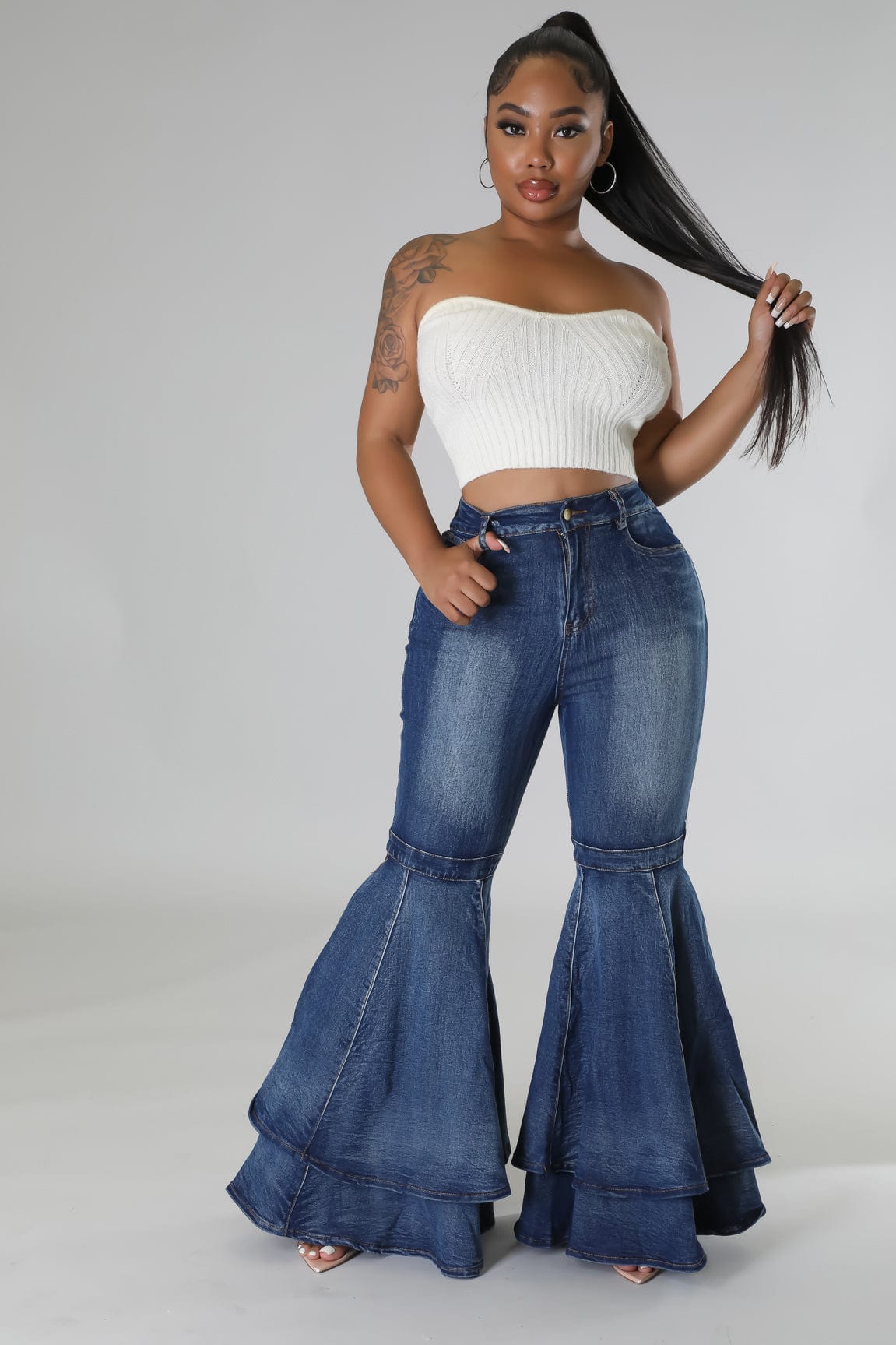 XL / Blue Trendy Women Clothes Women's Jeans Slim Washed Denim Flared Trousers