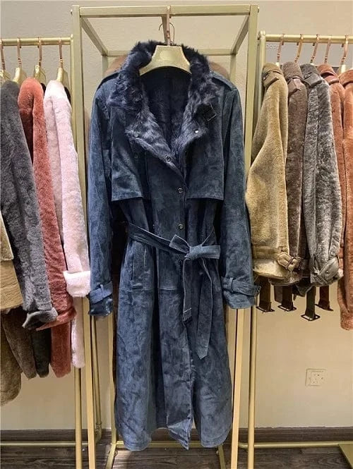 XL / Blue Women winter Leisure Real sheep fur coat jacket overcoat lady female genuine leather coats outwear clothes CT932