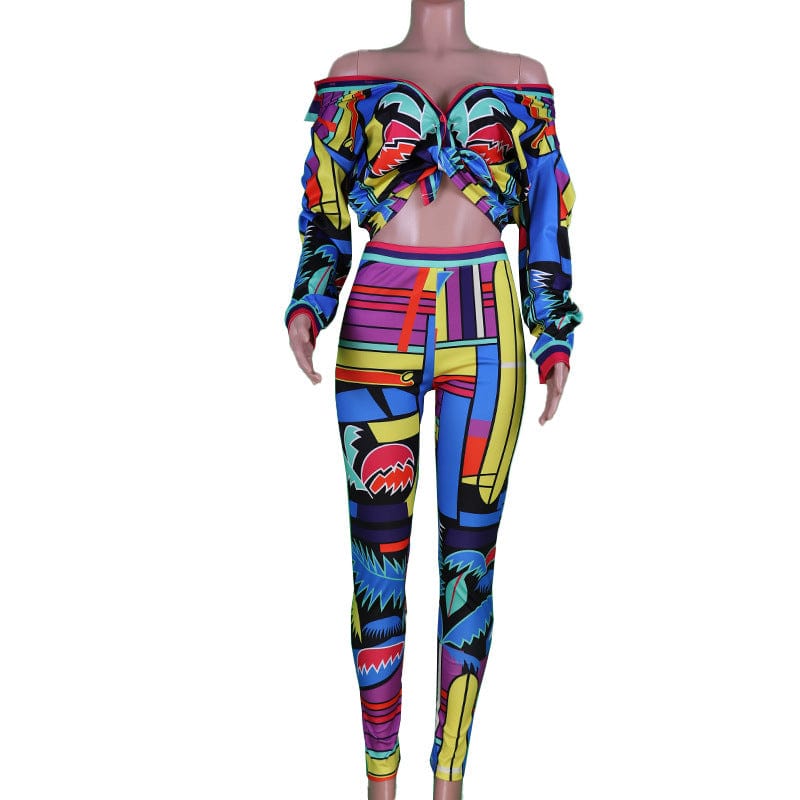 XL / Blue ZL1981 Trend 2023 Print Long Sleeve Shirt And Pants Sets Women Suits Office Lady Streetwear Two Piece Bandage Outfits Women Set