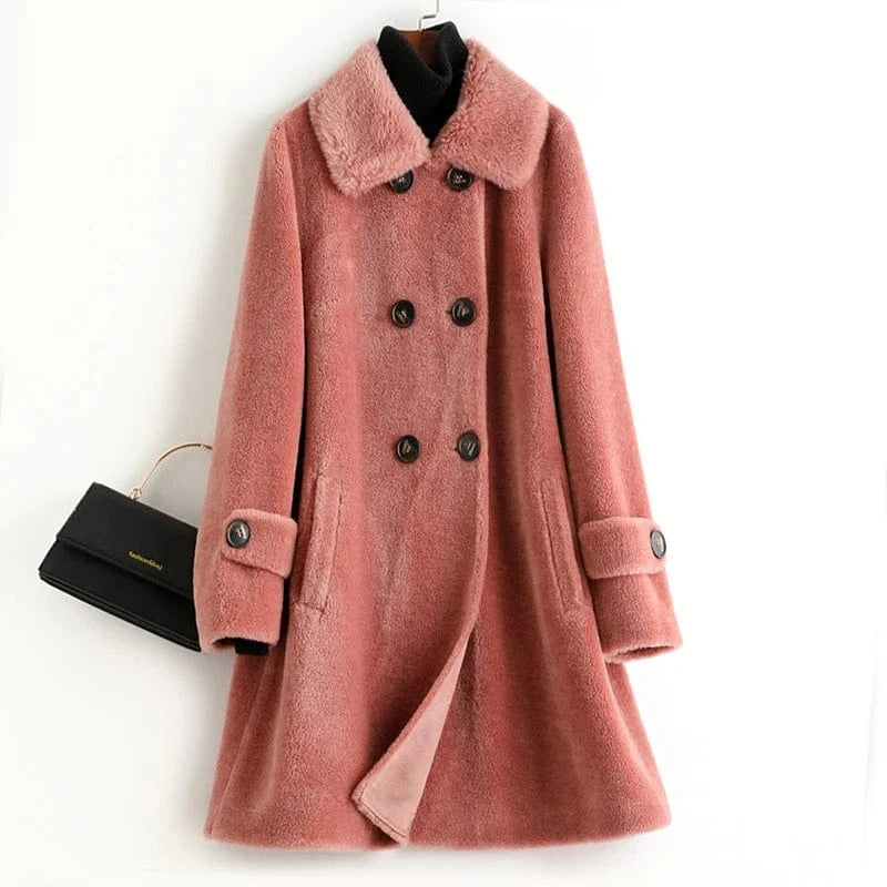 XL / BLUSH A50042 Pudi women real wool fur coat jacket trench winter warm female sheep shearing over size parkar coats