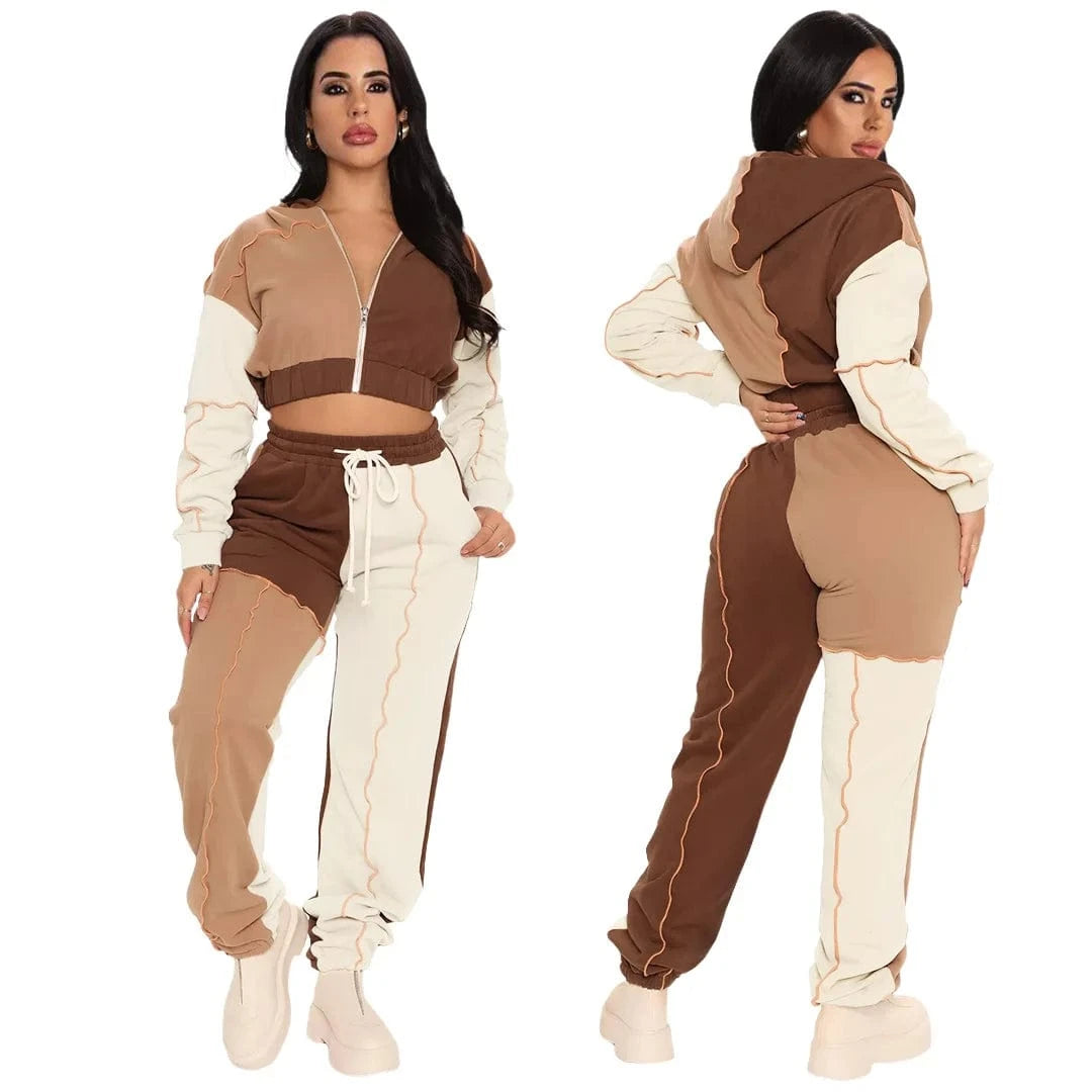 XL / Brown Cotton Jogger Sets Women Thick Woman Jog Suit Track Suit Sports Matching Sweat Set Thick Material 2pc Winter Sets