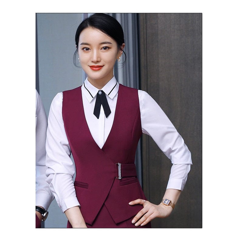 XL / Burgundy for Women OEM Candy Colors Men And Women Vest Elegant Waistcoat Gilet V-Neck Business Career Ladies Tops office Formal Work Wear Outerwear