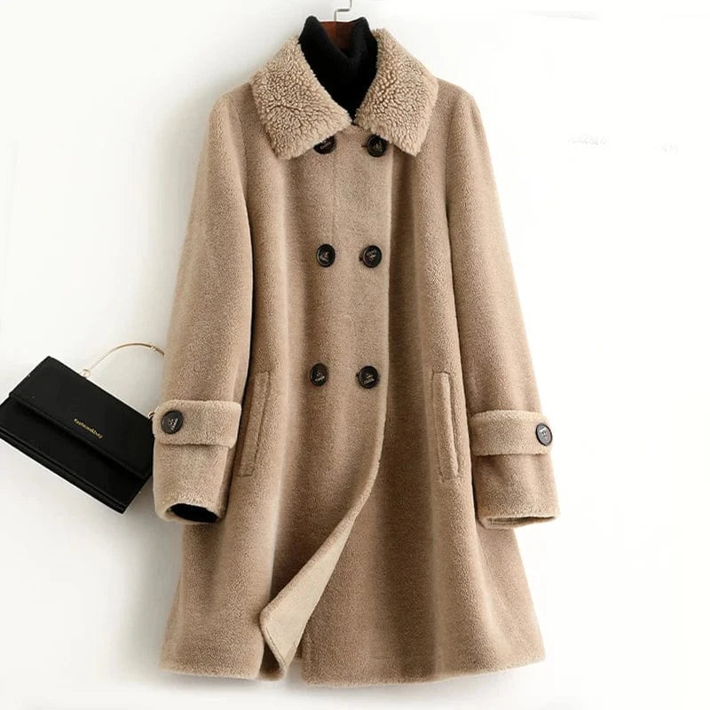 XL / Camel A50042 Pudi women real wool fur coat jacket trench winter warm female sheep shearing over size parkar coats
