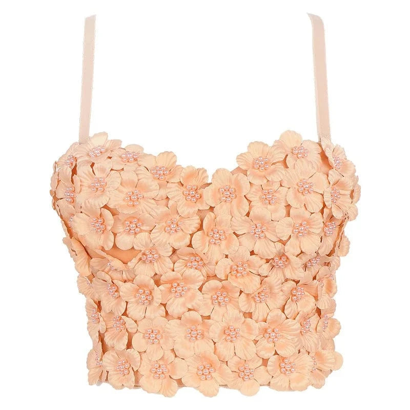 XL / Champagne factory Customized spot wholesale flowers bubble pearl women's tights vest bustier top