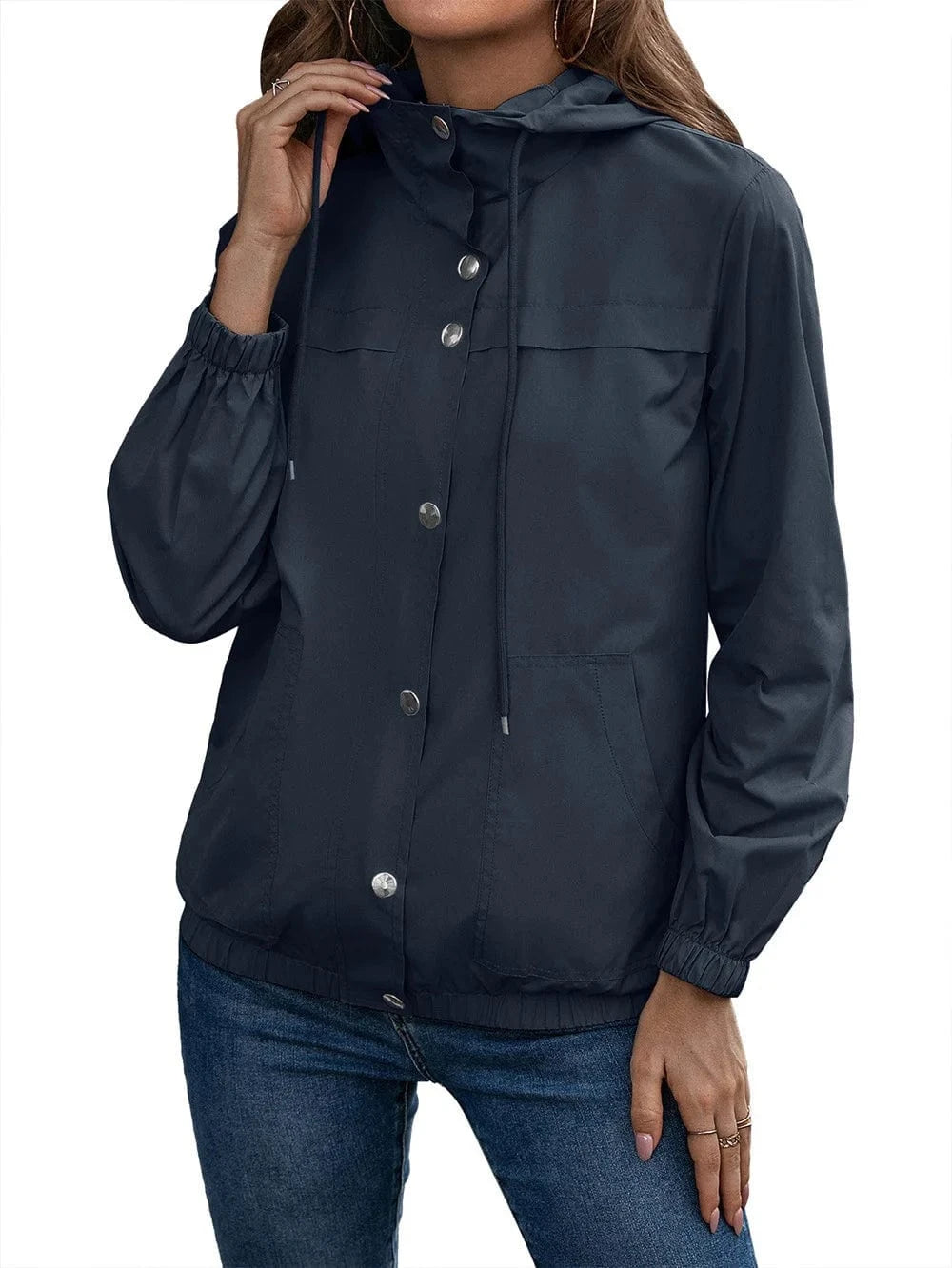 XL / Dark blue 2024 Hooded Outdoor Fashion Sports Mountaineering Suit Windbreaker Jackets Waterproof Coat Jackets Rushing Suits for Women