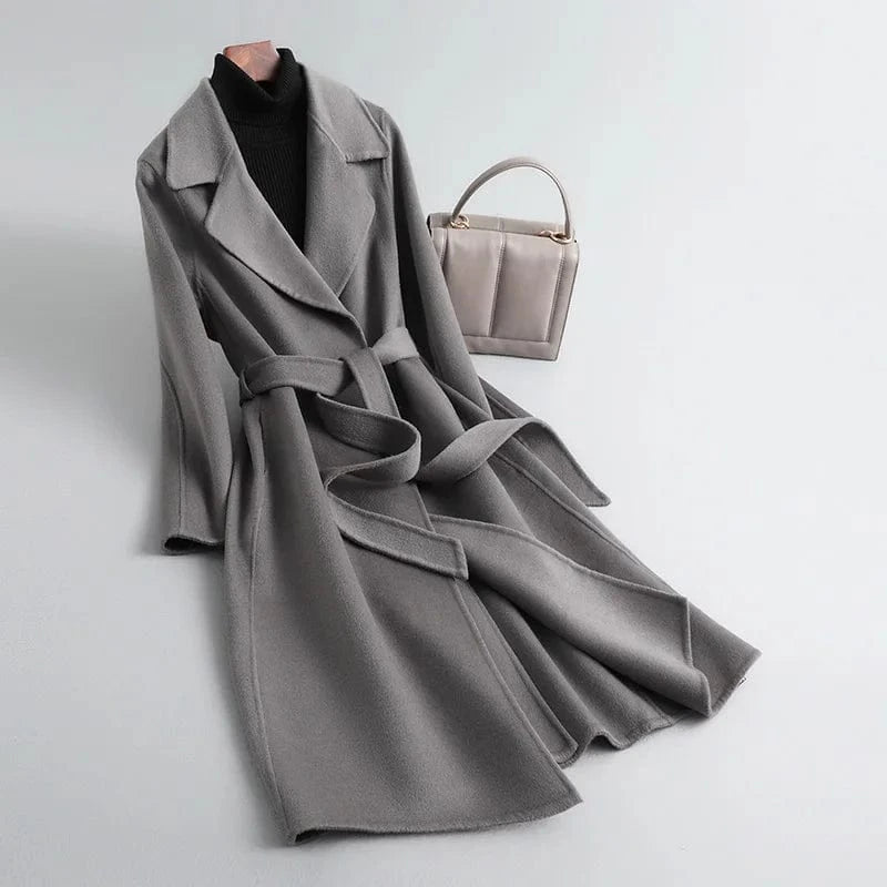 XL / Dark Gray 2023 Double Faced Winter Cashmere Coat Long Classic Casual Trench Wool Coat