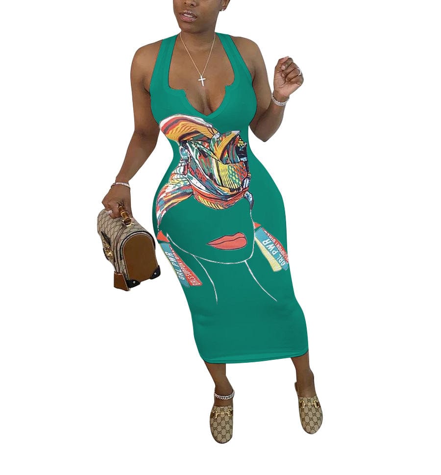 XL / Dark Green Sundresses Women Summer New 2023 Sexy Tight V-neck Sleeveless Gradient Color Two Tone Tank Top Midi Dress