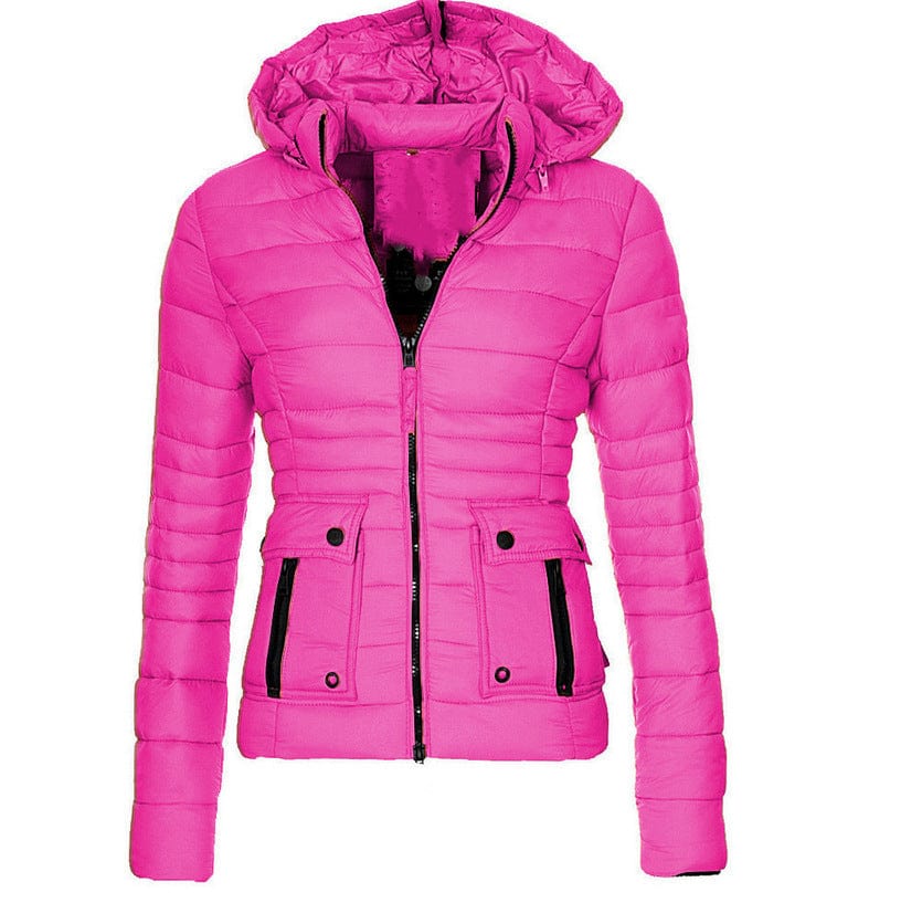 XL / deep rose red 10%OFF S-3XL Winter women's cotton coats short slim solid color cotton jackets warm zipper hooded cotton coats