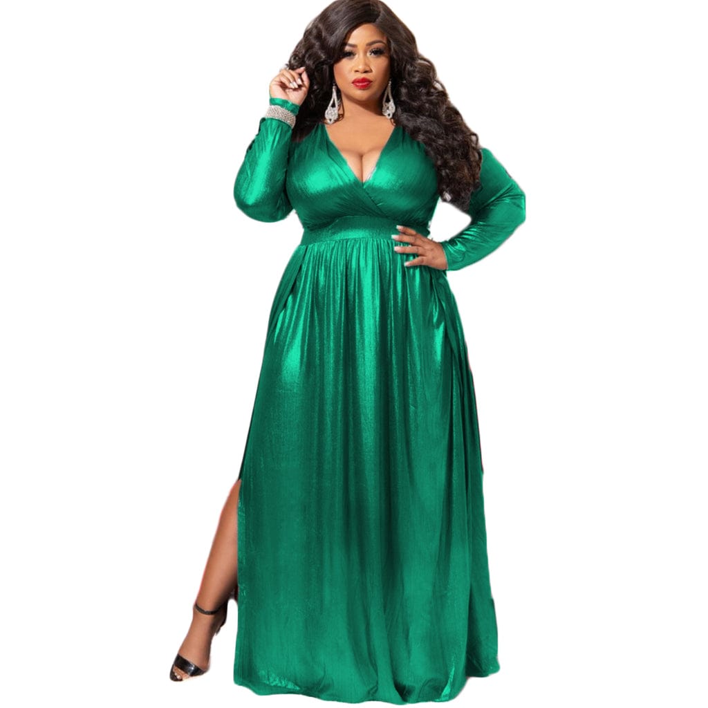 XL / F205-2 Women's big size clothing trend pure color fashion sexy women's dress