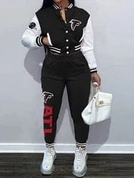 XL / falcons Custom  plus size women's sets sport botton baseball uniforms sweatsuit ladies jacket and pants women two piece set