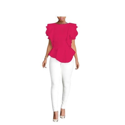 XL / Fuchsia Plus Size Petal Sleeve Real Blusa Women Tops Zanzea Korean Blouse Vadim Elegant Summer Lotus Hem Shirt