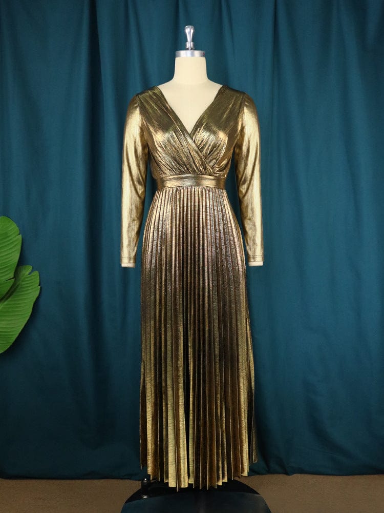 XL / Golden Glitterly Dresses Girlfriend Gown for Church Gowns Evening Holiday Office Lady Elegant Women Gold Dress Formal