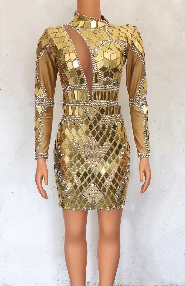 XL / Golden Luxury Sequins Rhinestone Hollow Out Formal Dinner Gown Evening Dresses Ladies Bodycon Sexy Club Dress Women Party Prom Dress