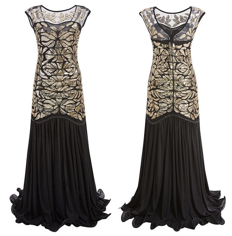 XL / Golden Women 1920s Great Gatsby Long Flapper Dresses Vintage V Neck Sleeveless Maxi Party Dress Evening Prom Cocktail Y11276
