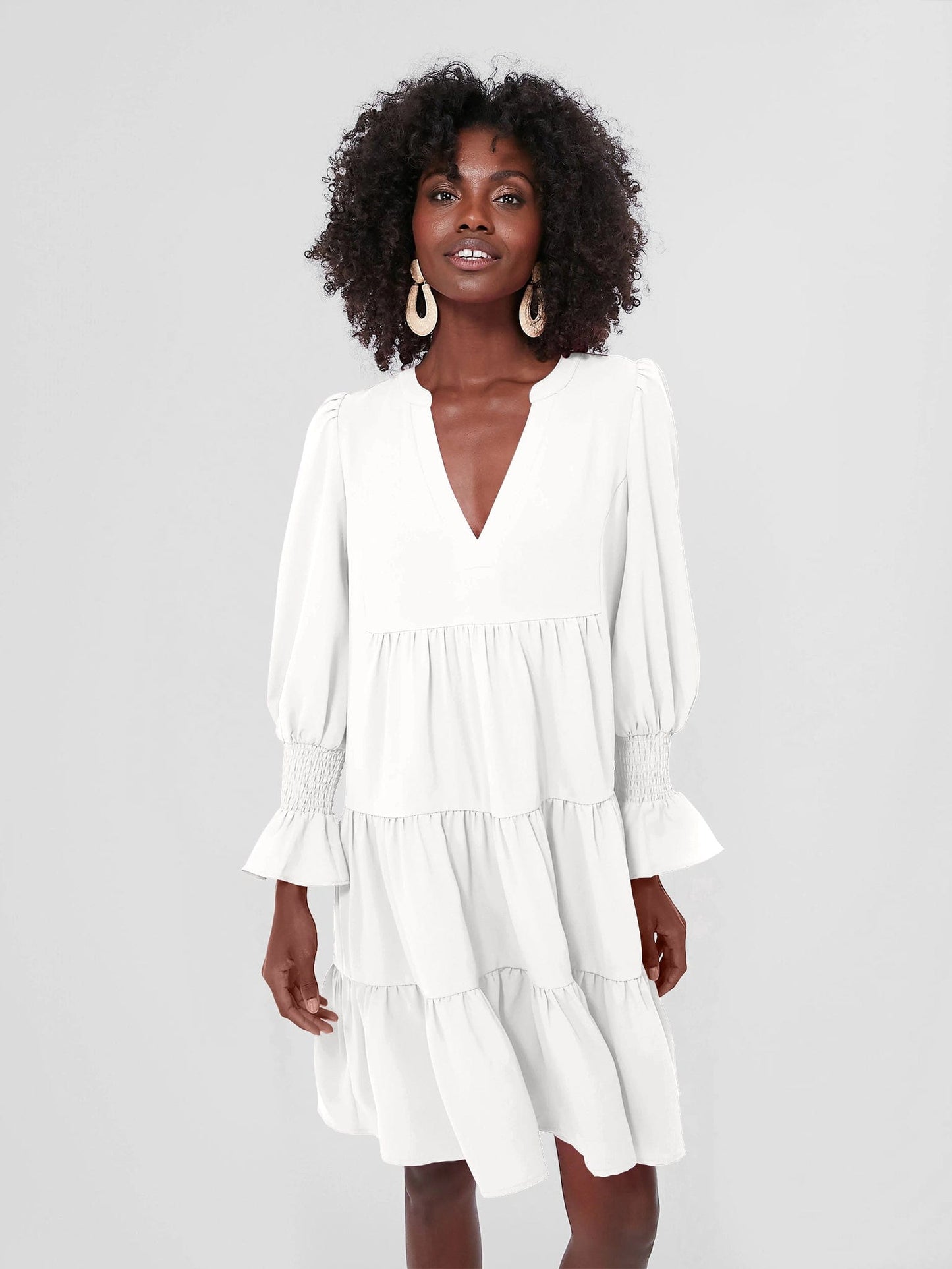 XL / GQTO002 Summer Elastic Sleeve Ruffle Hem Mini  For Women Casual Short Dresses