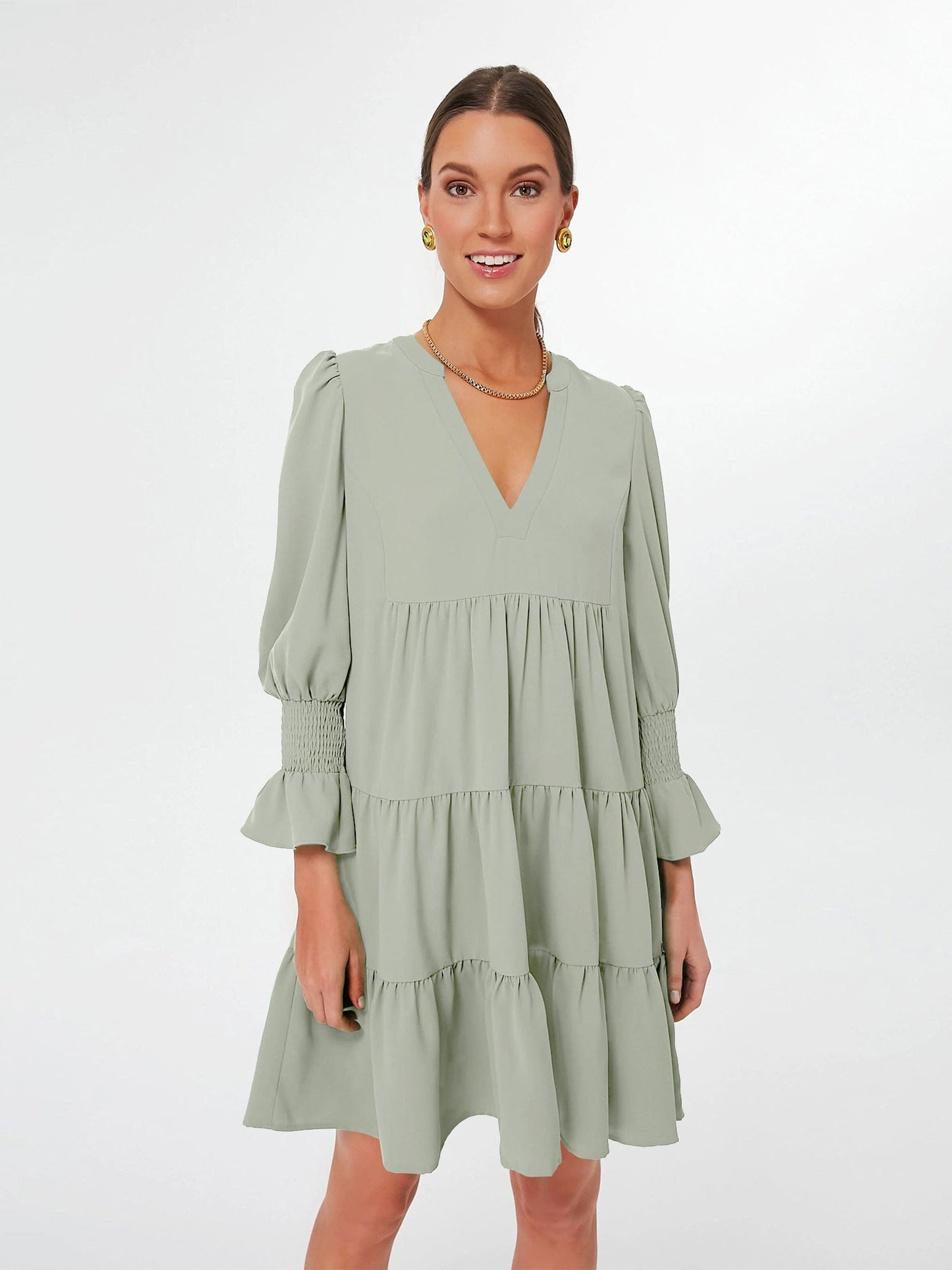 XL / GQTO027 Summer Elastic Sleeve Ruffle Hem Mini  For Women Casual Short Dresses