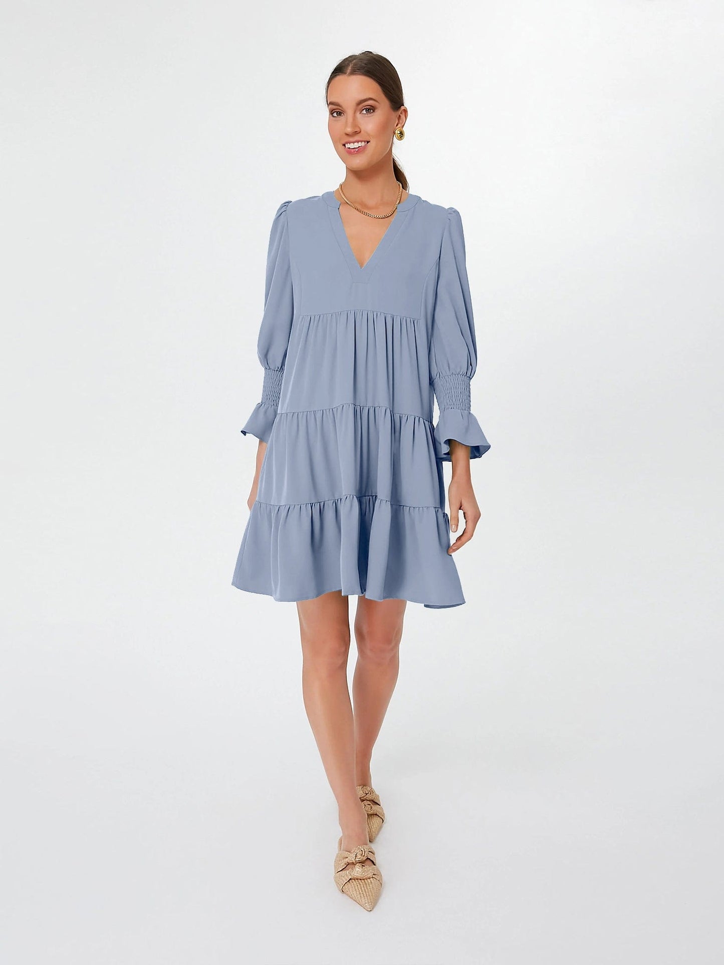 XL / GQTO032 Summer Elastic Sleeve Ruffle Hem Mini  For Women Casual Short Dresses