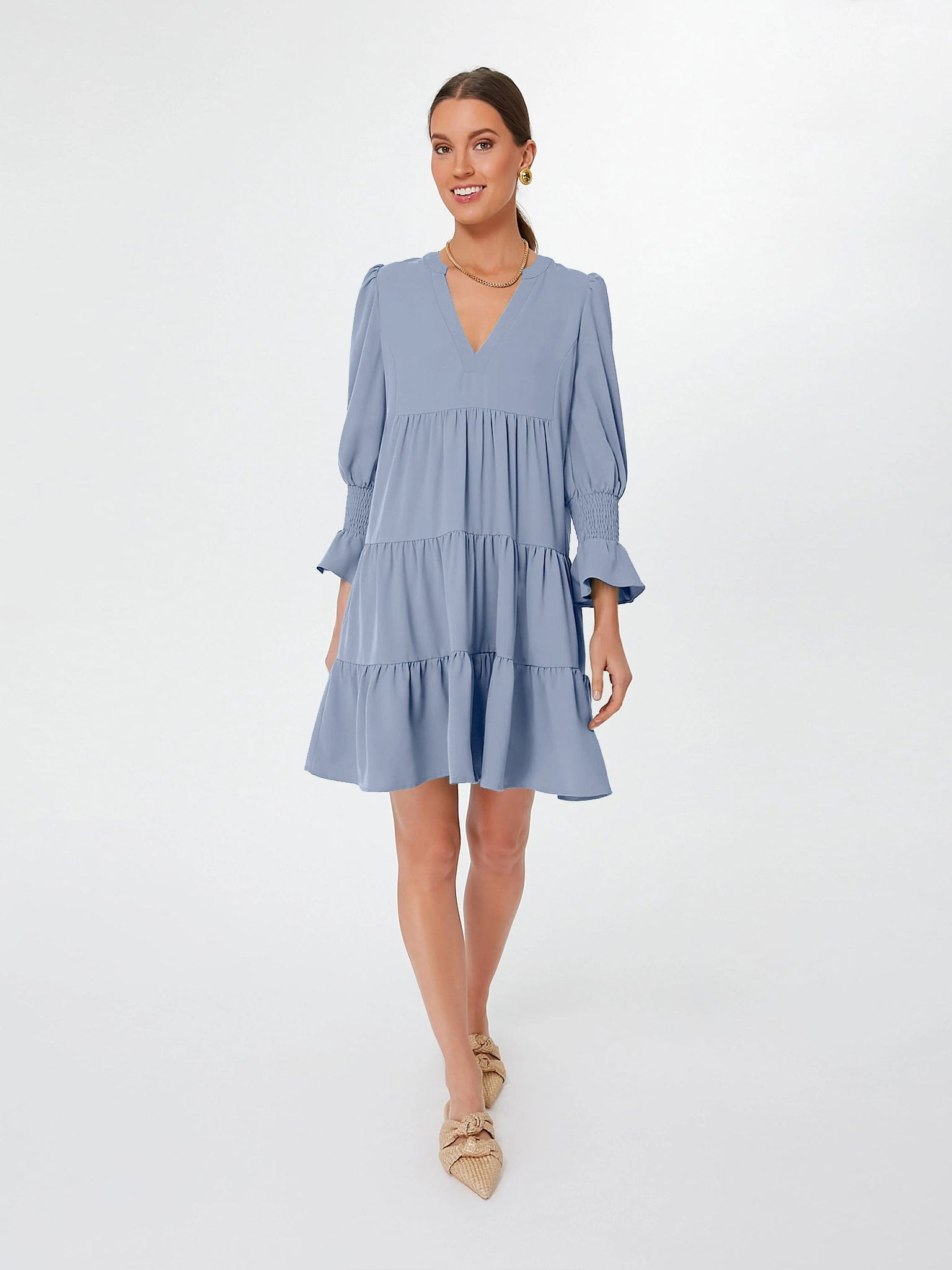 XL / GQTO032 Summer Elastic Sleeve Ruffle Hem Mini  For Women Casual Short Dresses