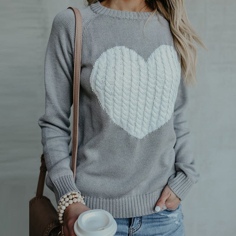 XL / Gray Autumn Winter Matching New Women's Knitwear Round Neck Fashion Pullover Love Sweater For Women