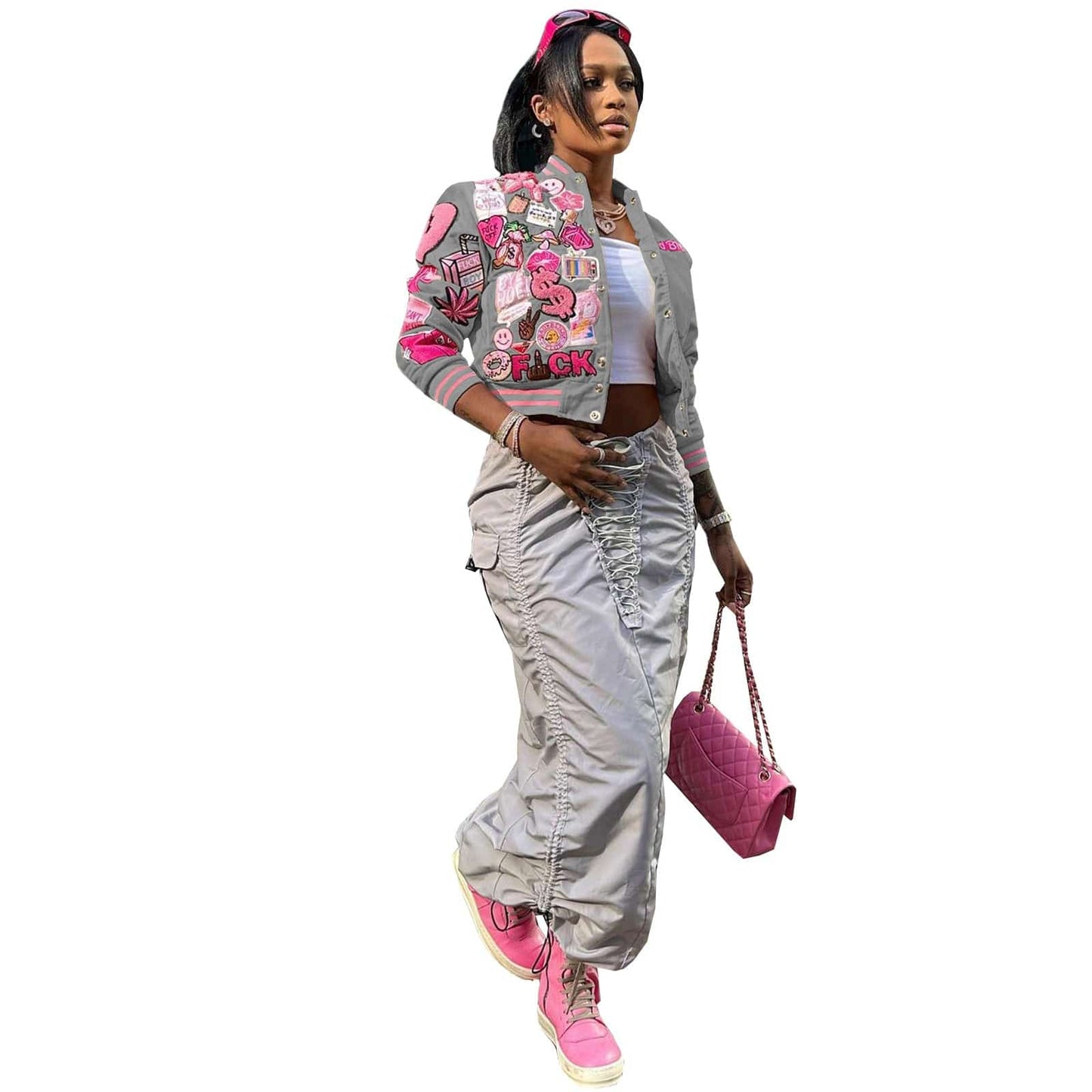 XL / Gray Bomblook LCTP79 Spring 2023 Women S Clothing Print Streetwear Coats For Ladies Letterman Jacket Women Varsity Jacket