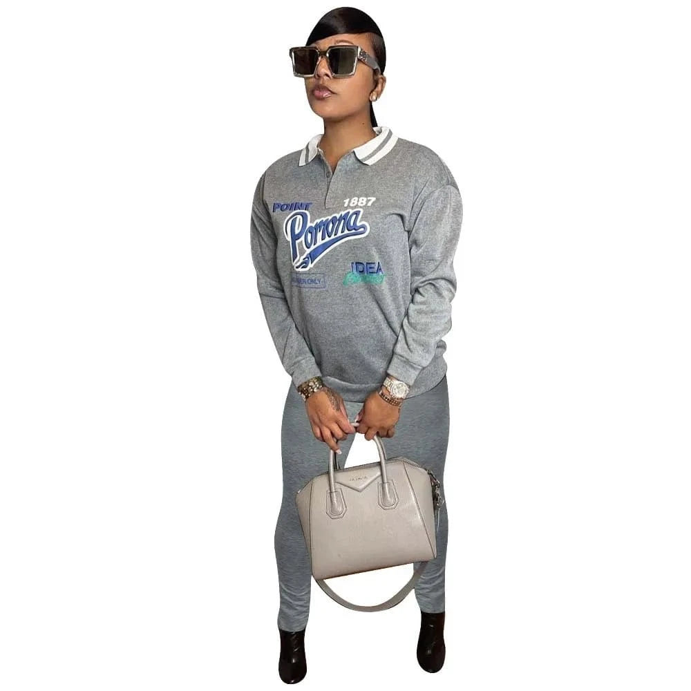 XL / Gray Fashion Women Clothes 2 Piece Jogger Sets Winter Sweatshirt Print Hoodie Jogging Sets Cotton Polyester Polo Sweat Suits