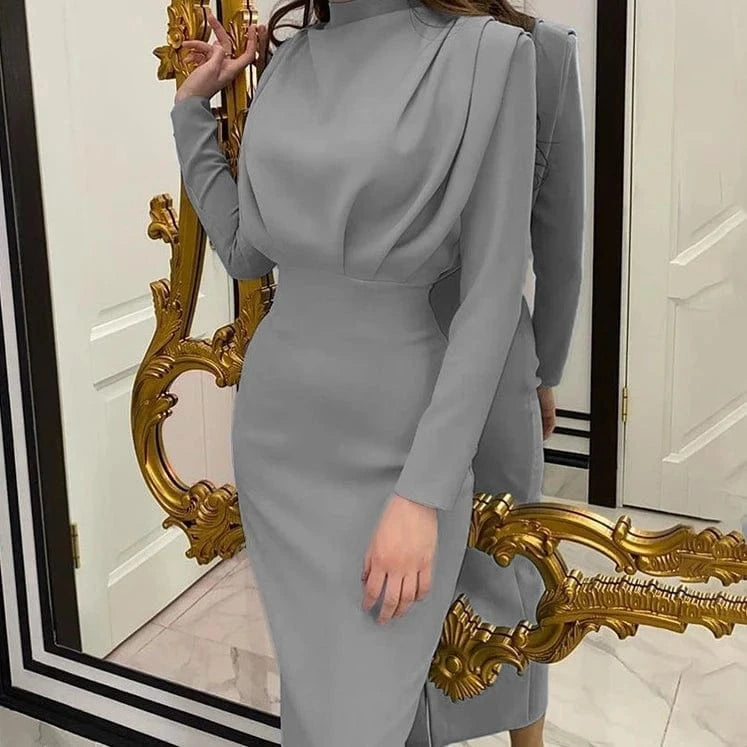 XL / Gray New European And American Autumn Fashionable Style Evening Formal Long Sleeve Elegant Dress for Women 2023