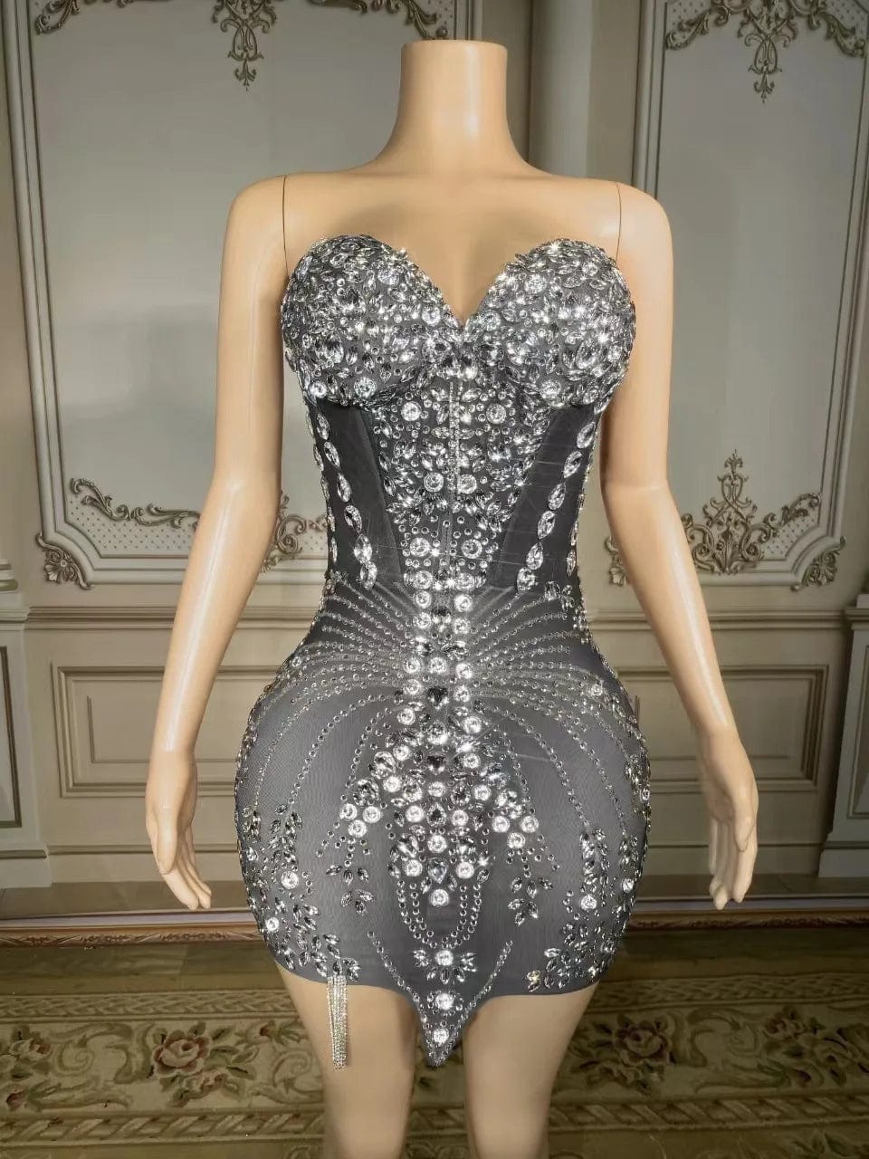 XL / Gray NOVANCE Y2618-C dropshipping productos 2023 black shiny chunky rhinestones  mesh prom dresses for party