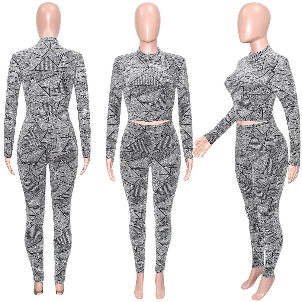 XL / Gray Winter Fall 2 Piece Pants Set Women Trend Pant And Shirts Suit Women Sexy Plus Size Pants Sets